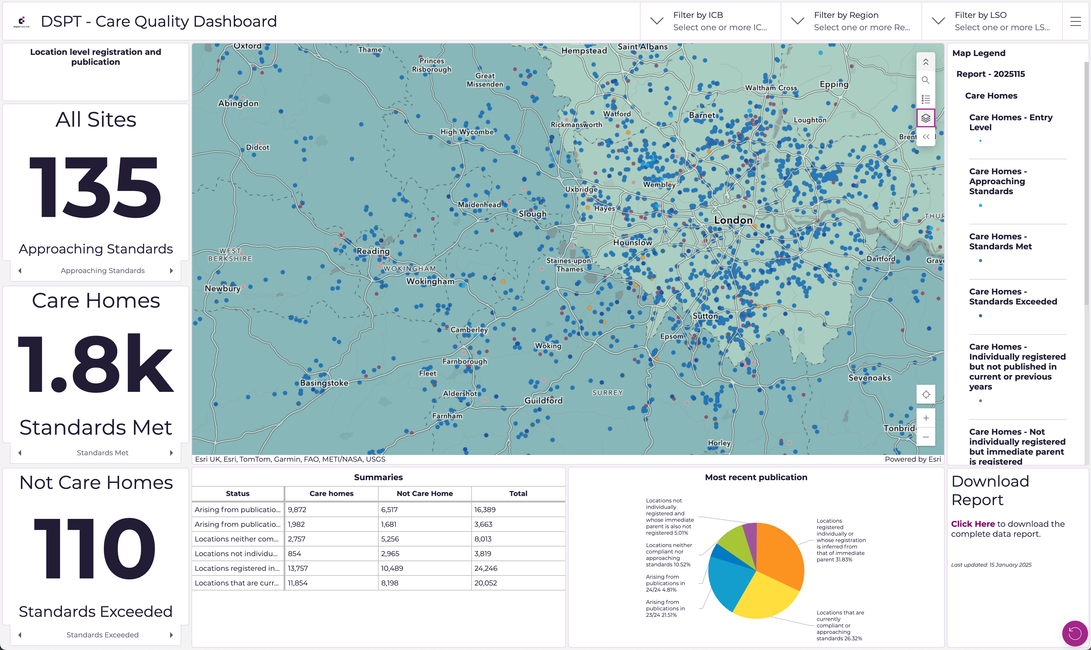 Screenshot of the Social Care Dashboard